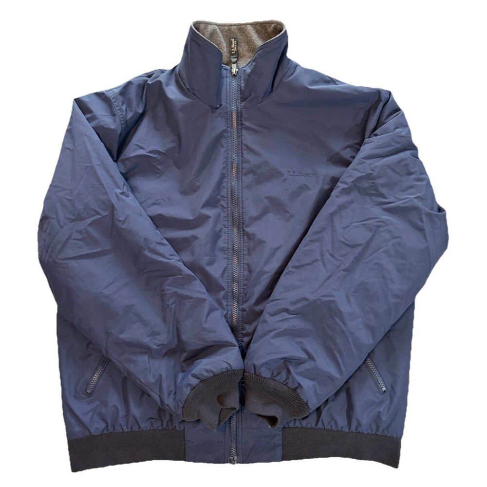 LL Bean Warm Up Jacket Mens L-Reg Navy Blue Fleece Lined Thinsulate Nylon Bomber